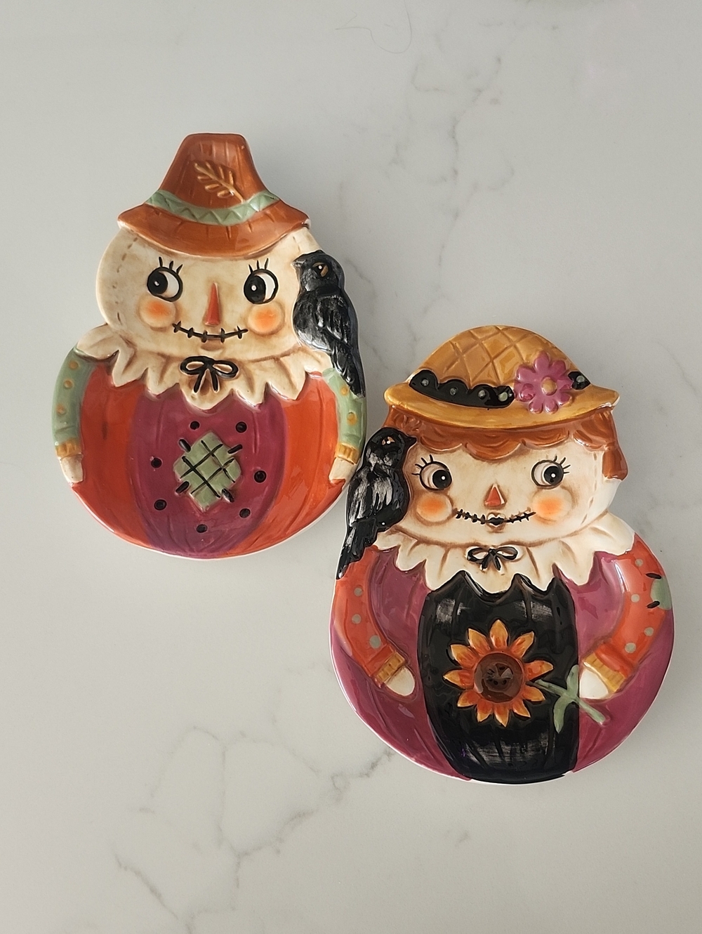 Johanna Parker Scarecrow Set Plate Trivet Tray Spoon Rest Boy And Girl